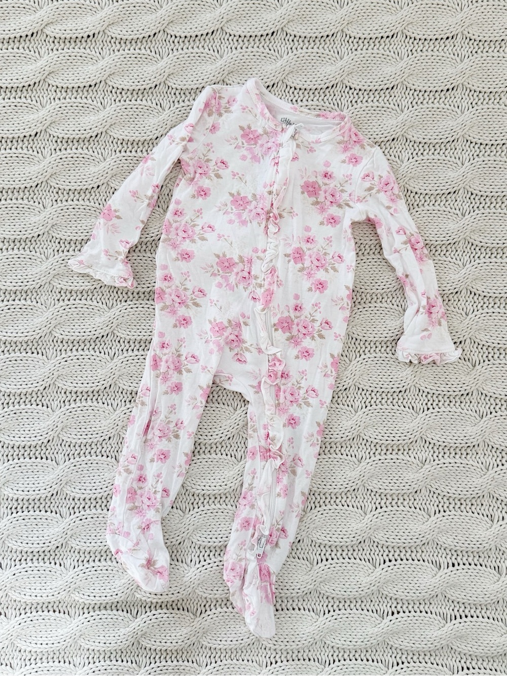 Little Me Pink Floral Ruffle Footed One-Piece